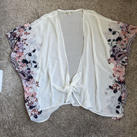 Lightweight Floral Paisley And Cream Kimono Boho Blouse Over Shirt Size Medium - Picture 1 of 5